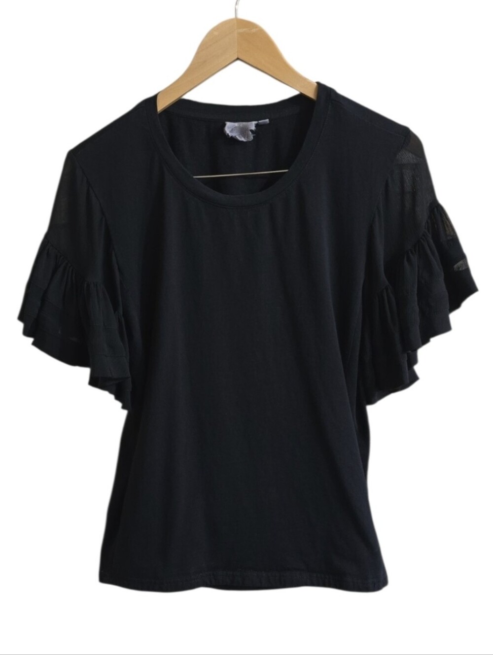 Anthropologie Vanessa & Virginia Black Sorrento Ruffle Sleeve Blouse. Medium